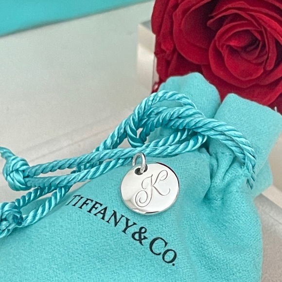 Tiffany Silver Letter K Alphabet Initial Round Circle Notes Charm Pendant NEW - Picture 5 of 14